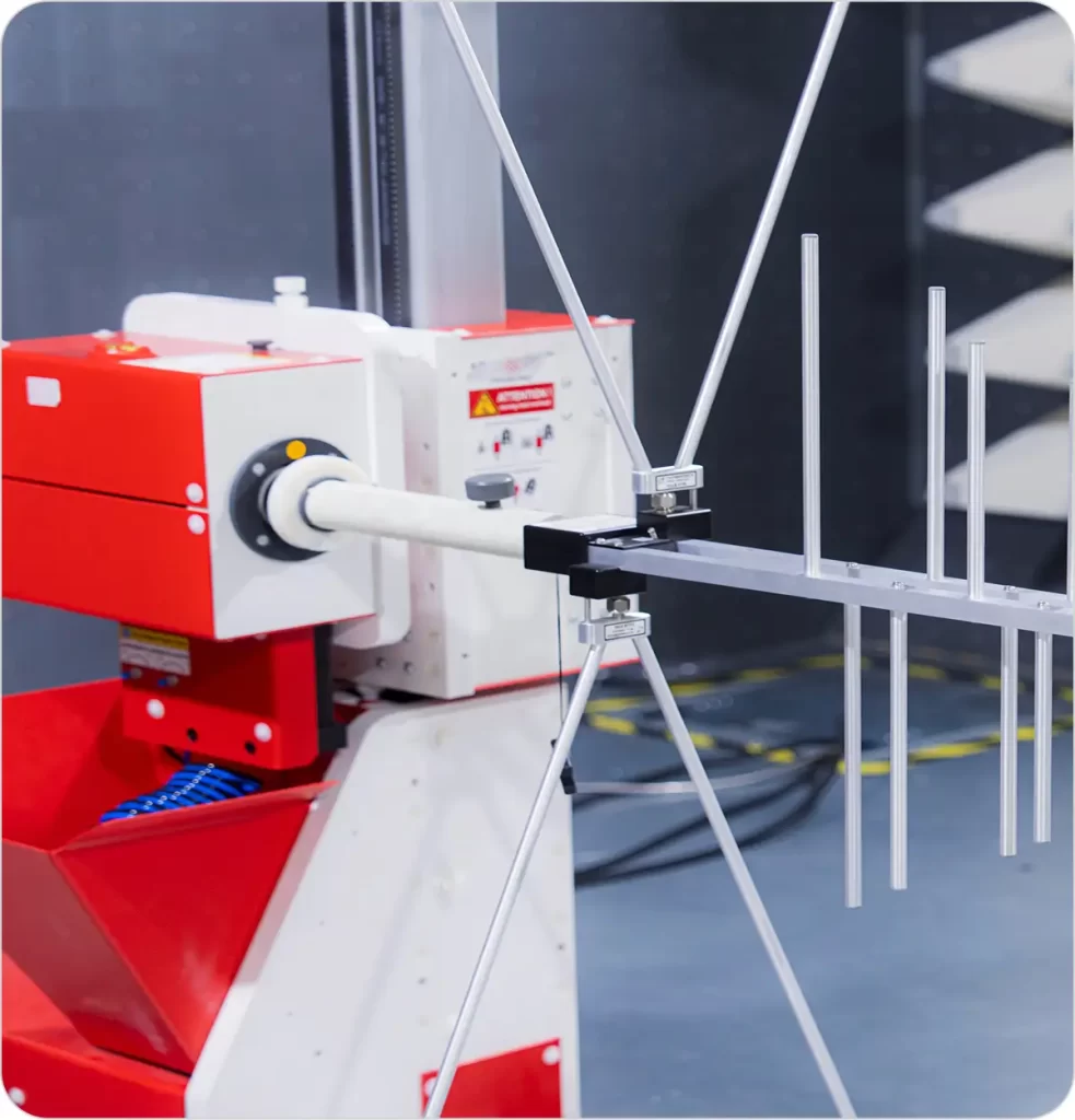 Log-periodic antenna for EMC emissions testing in a semi-anechoic chamber