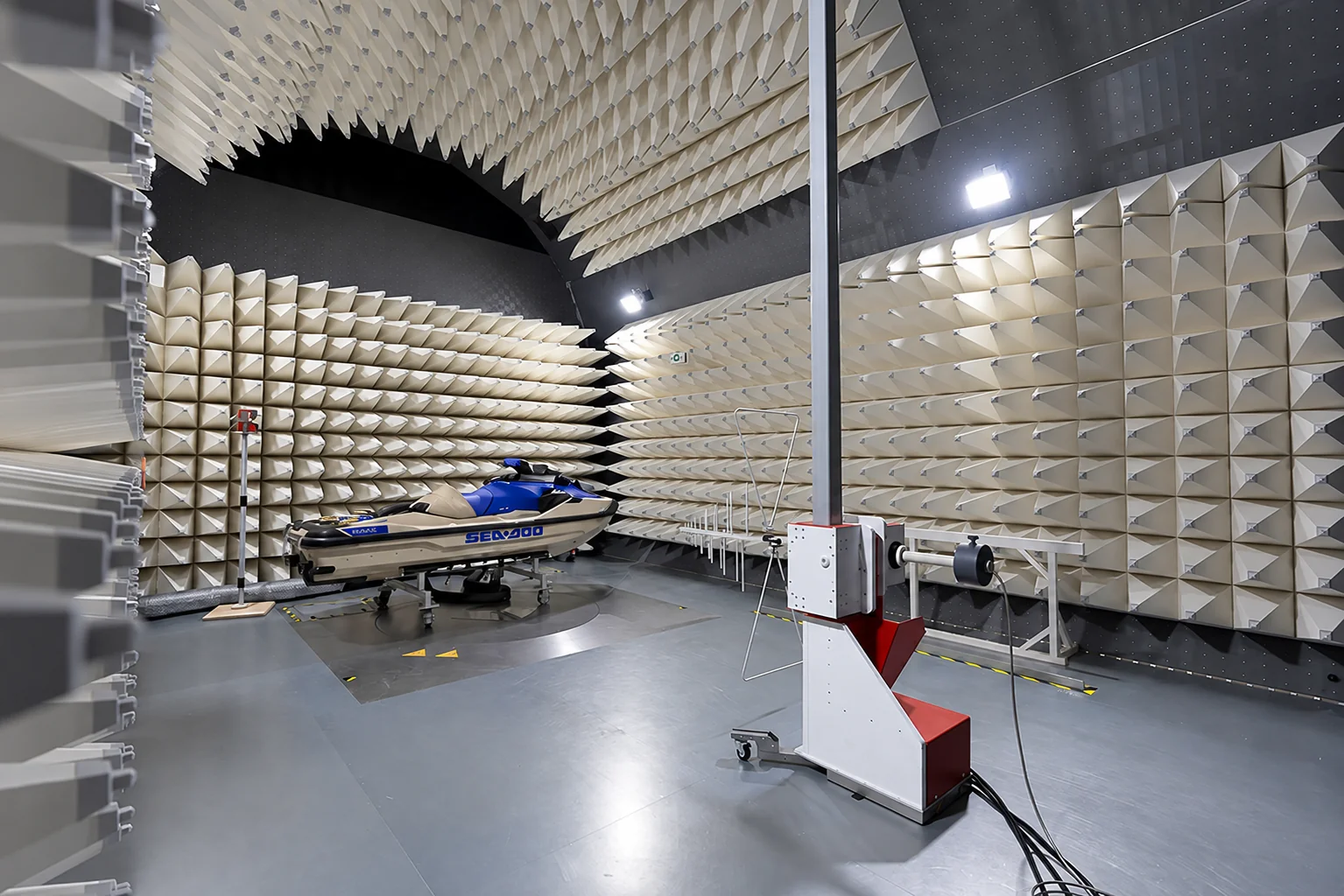Stancer Testing-Lab SAC PLUS EMC chamber with its equipment access door open in Laval, Quebec